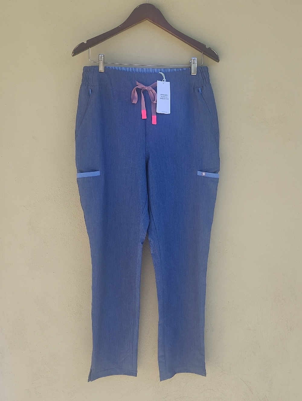Figs Sky Blue Scrub Pants with White Drawcord